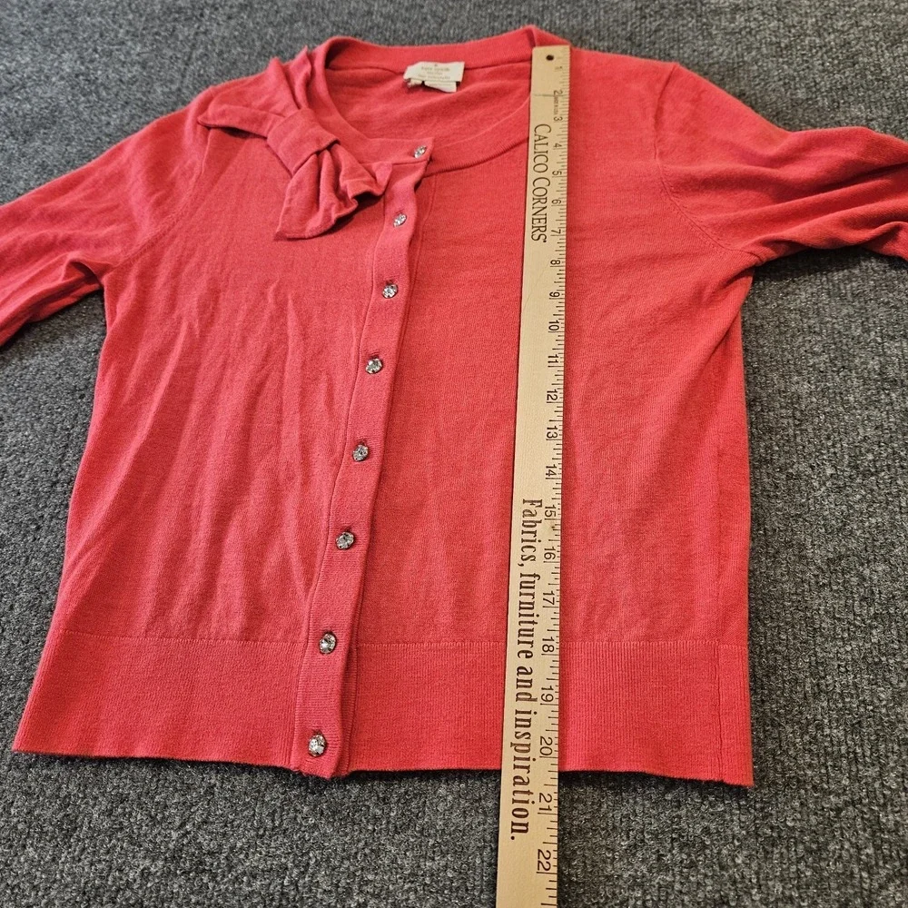 Kate Spade Cardigan Sweater Size Small Pink Bow Trim Jewel Rhinestone Buttons‎
